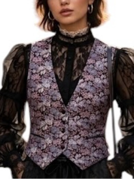 Vintage Jackets & Blazers - Vintage Floral Faux Brocade Patterned Vest